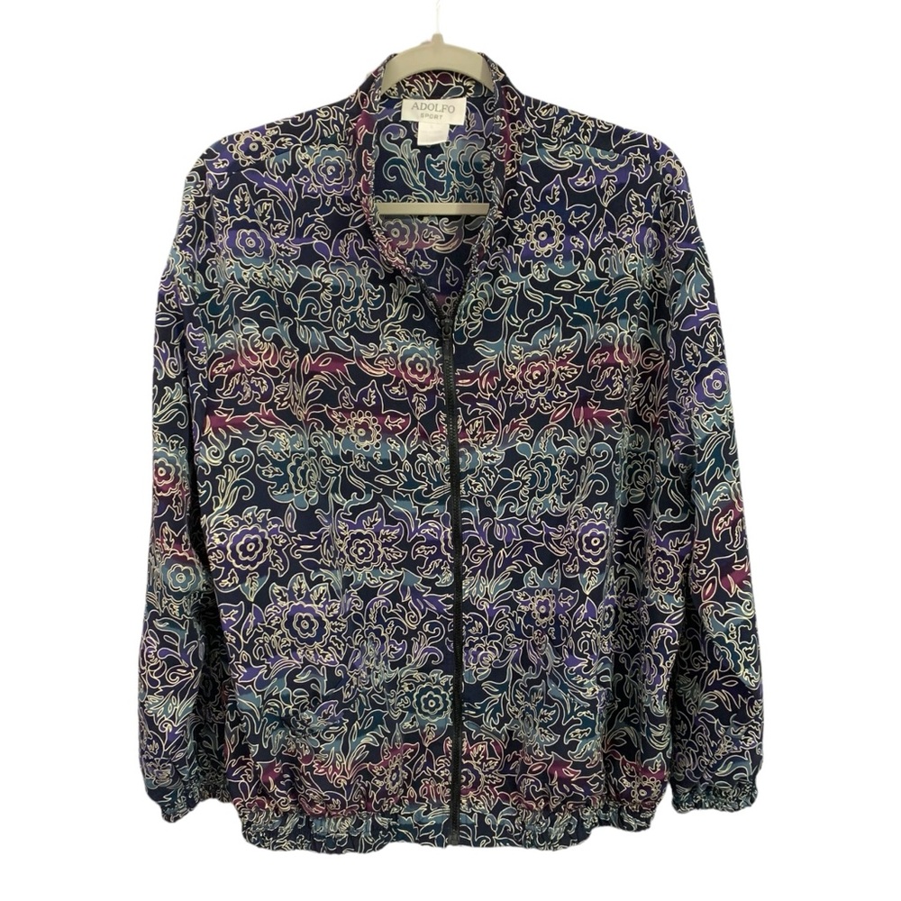 Rare Vintage Adolfo Sport Colorful Floral Bomber Jacket Women’s Size XL